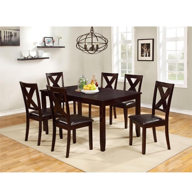 Clara Stylish and Functional 7 Piece Solid Wood Dining Room Set in Espresso