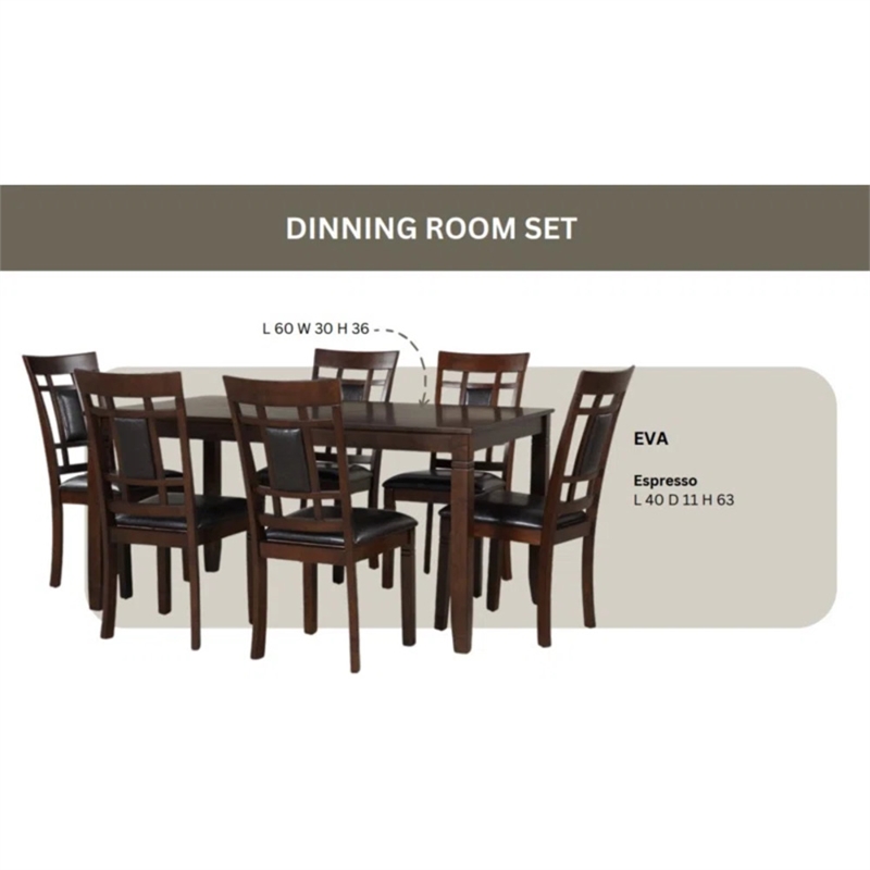 Eva 7 Piece Solid Wood Dining Set with Table and 6 Chairs in Espresso