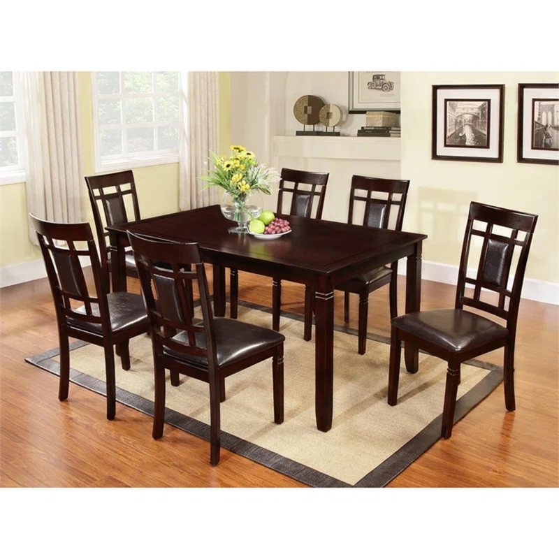Eva 7 Piece Solid Wood Dining Set with Table and 6 Chairs in Espresso