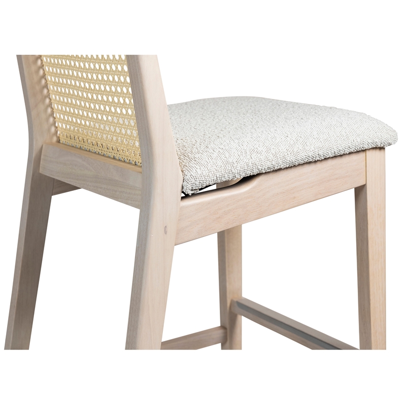Urbia Modern Brazilian Nardia Cane Bar Stool in Boucle Glaze Seat Nevoa Frame