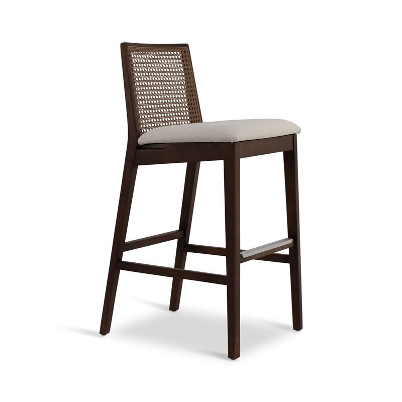 Urbia Modern Brazilian Nardia Cane Bar Stool in Medley Ivory Seat Nogal