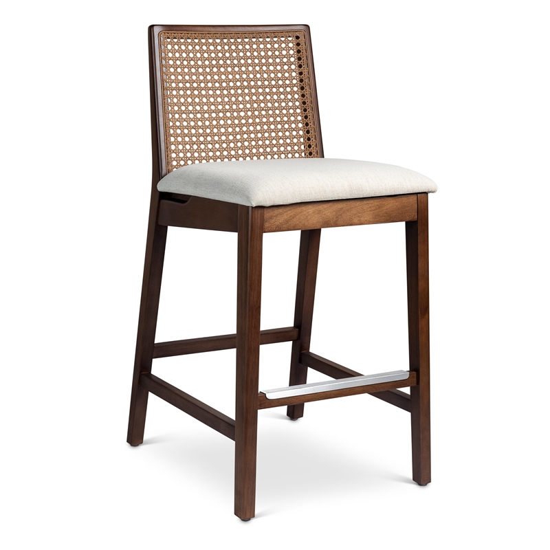 Urbia Modern Brazilian Nardia Cane Counter Stool in Medley Ivory Seat Nogal