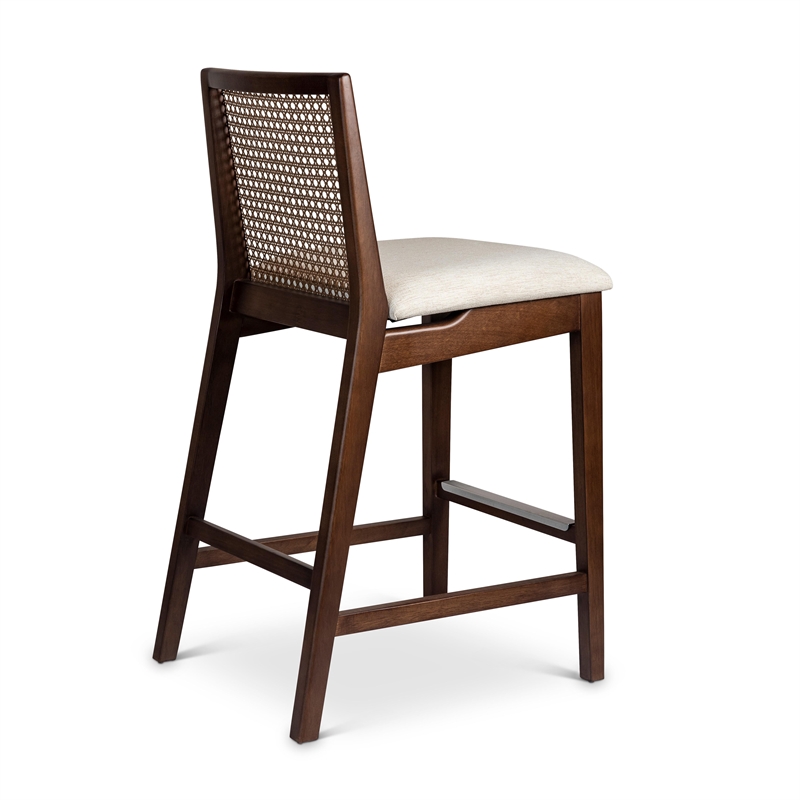 Urbia Modern Brazilian Nardia Cane Counter Stool in Medley Ivory Seat Nogal