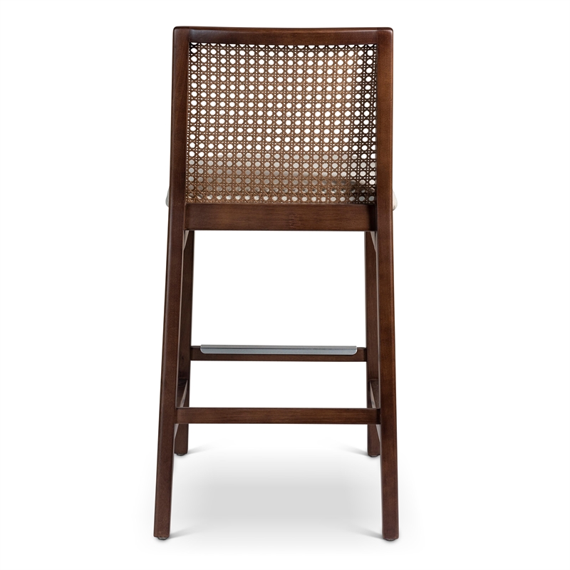Urbia Modern Brazilian Nardia Cane Counter Stool in Medley Ivory Seat Nogal