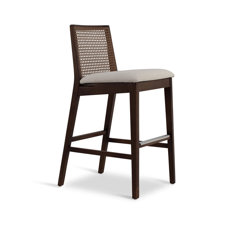 Urbia Modern Brazilian Nardia Cane Counter Stool in Medley Ivory Seat Nogal