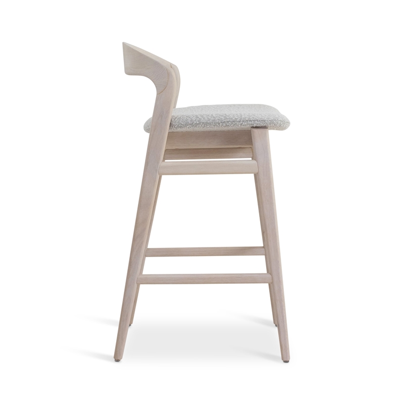 Urbia Modern Brazilian Velma Bar Stool in Boucle Crafted Glaze Seat Nevoa Frame