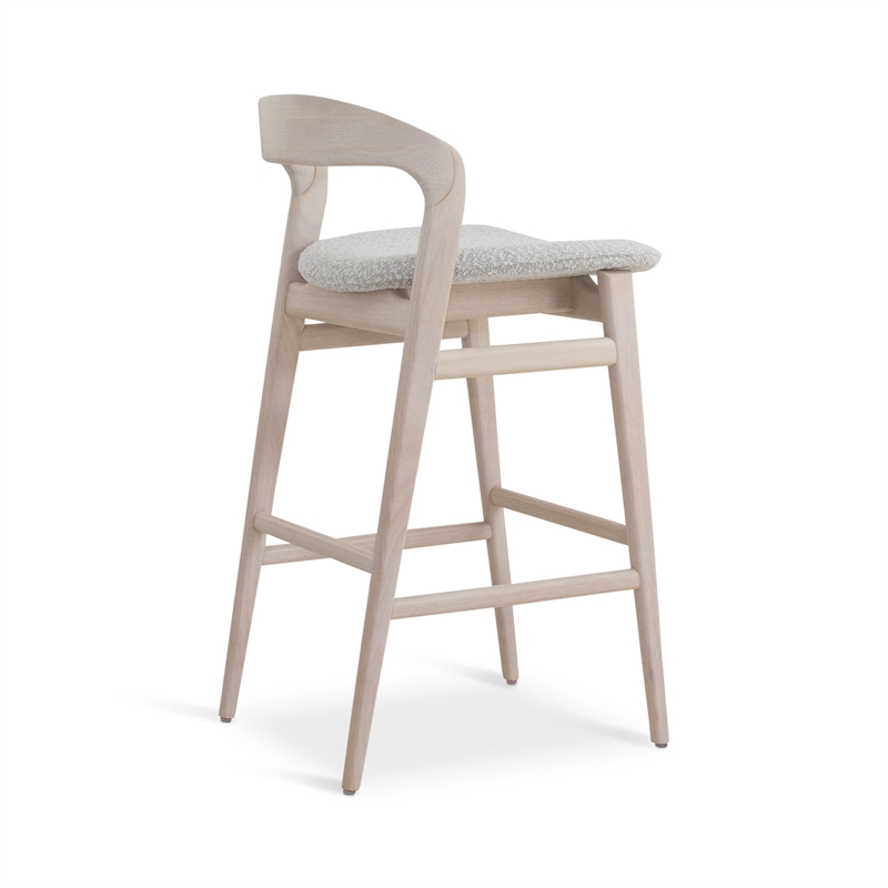 Urbia Modern Brazilian Velma Bar Stool in Boucle Crafted Glaze Seat Nevoa Frame