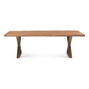 Urbia Brooks  40&quot x 92&quot Dining Table X Base in Teak Top Brass Base