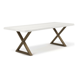Urbia Brooks  40&quot x 92&quot Dining Table X Base in White Wash Top Brass Base