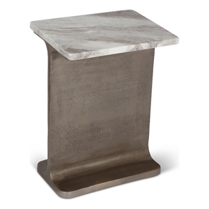 Urbia Marbelle I-Beam Marble Side Table in Toronto Sand/Antique Nickel Finish