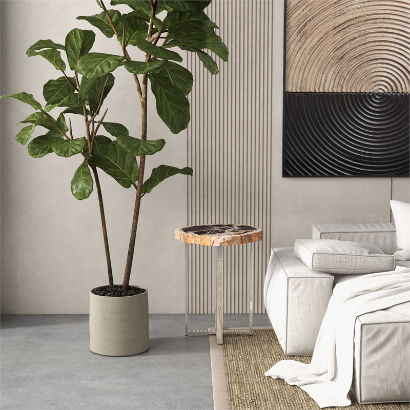 Urbia Relique Eliza End Table in Polished Stainless Steel Base Natural Dark Top