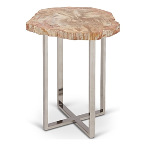 Urbia Relique Eliza End Table in Polished Stainless Steel Base Natural Light Top