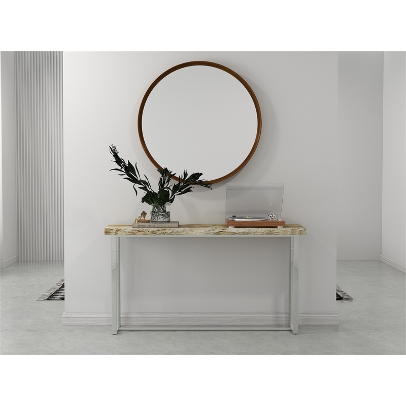 Urbia Relique Raw Console in Polished Stainless Steel Frame Natural Light Top