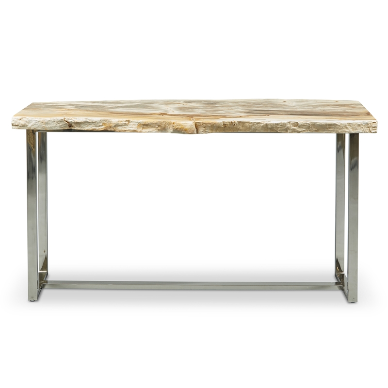 Urbia Relique Raw Console in Polished Stainless Steel Frame Natural Light Top