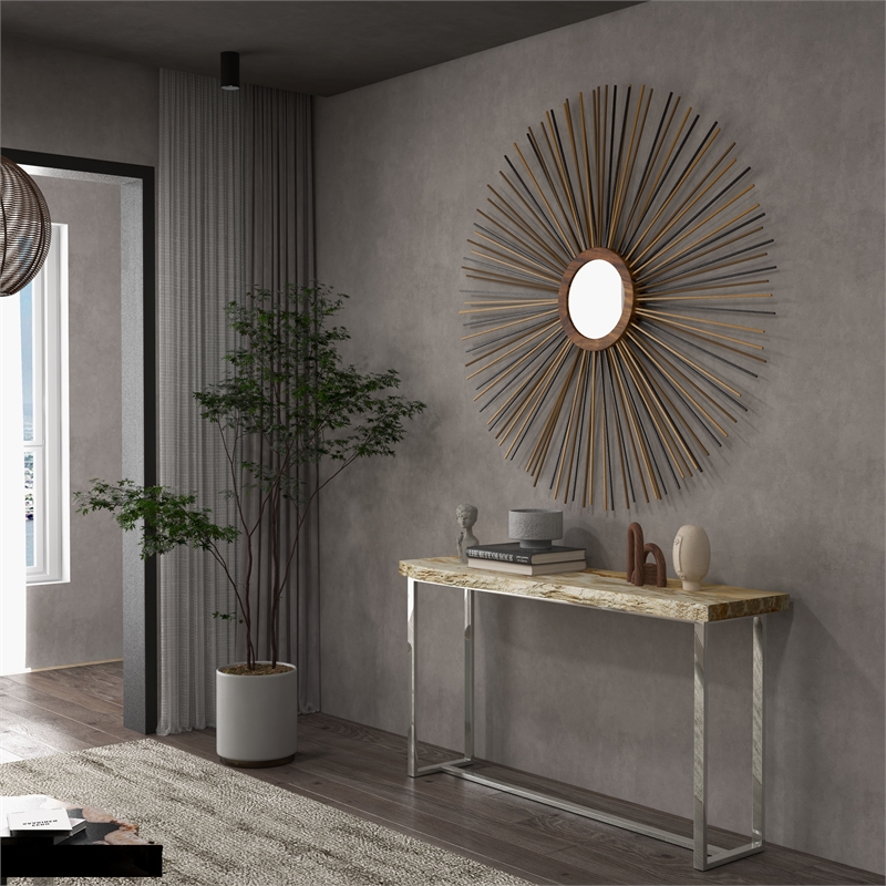 Urbia Relique Raw Console in Polished Stainless Steel Frame Natural Light Top