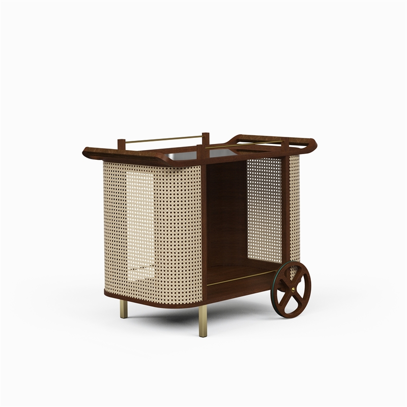 Urbia Modern Brazilian Dinda Bar Cart in Neutral Brown Frame