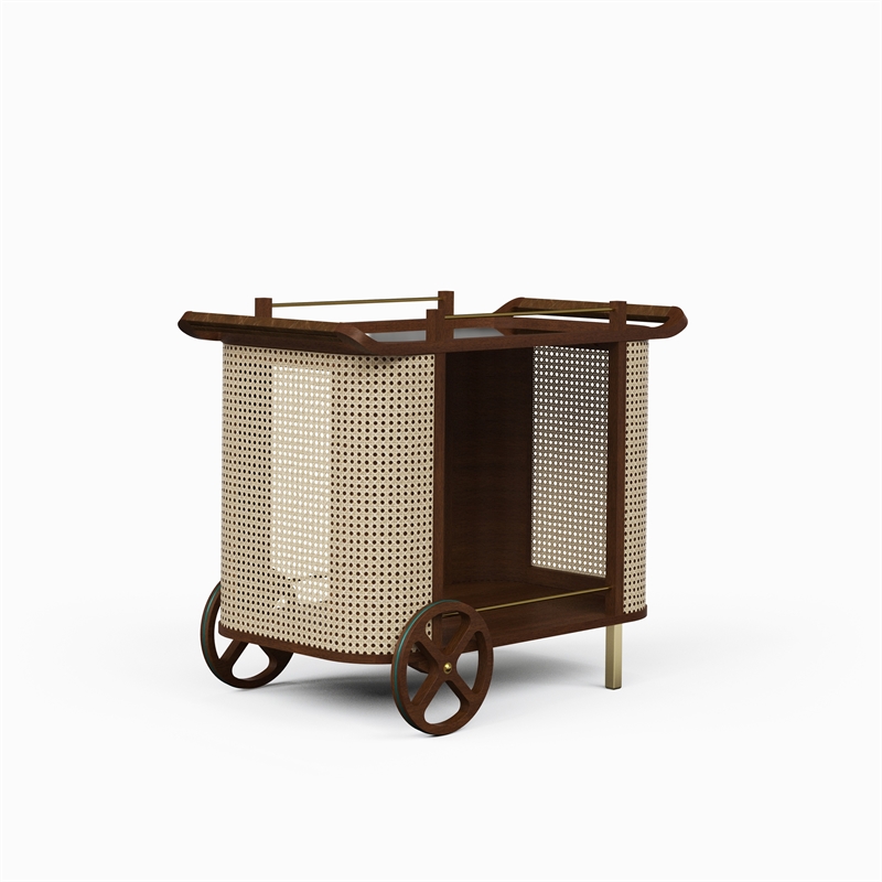 Urbia Modern Brazilian Dinda Bar Cart in Neutral Brown Frame