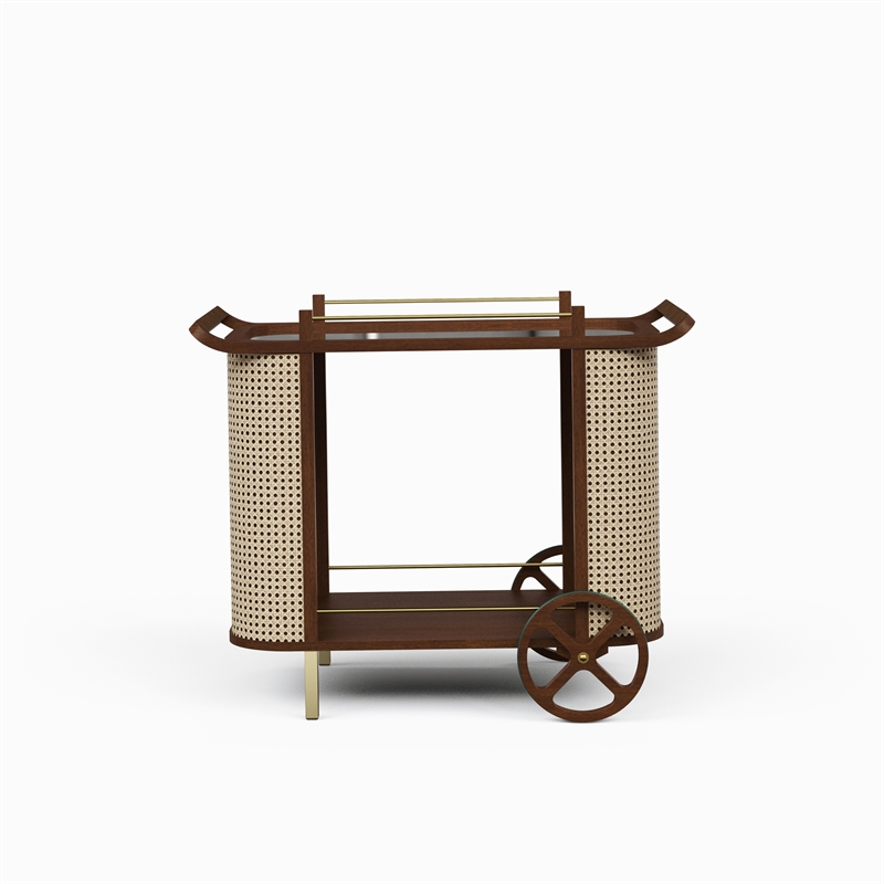 Urbia Modern Brazilian Dinda Bar Cart in Neutral Brown Frame