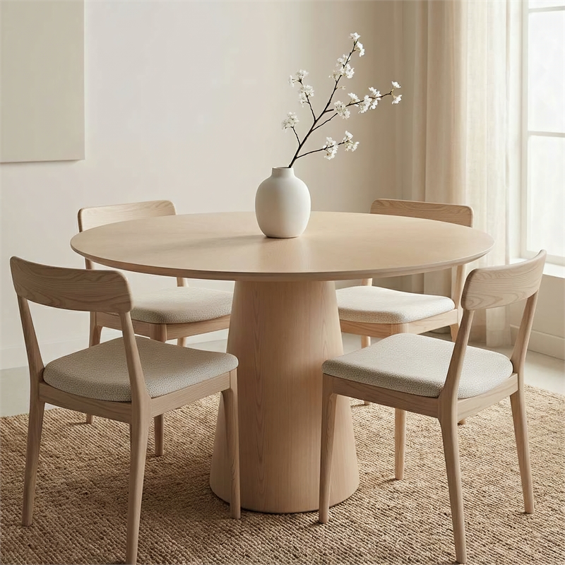 Urbia Furniture Modern Brazilian Mona Wood Top Round Dining Table in Nevoa