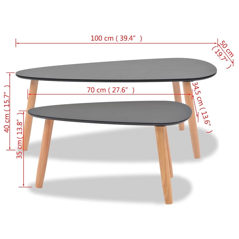 vidaXL 2 Piece Scandinavian Coffee Table in Black