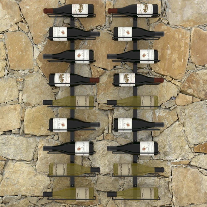 vidaXL 2 Piece 18 Bottles Iron Wall-Mounted Wine Racks in Black