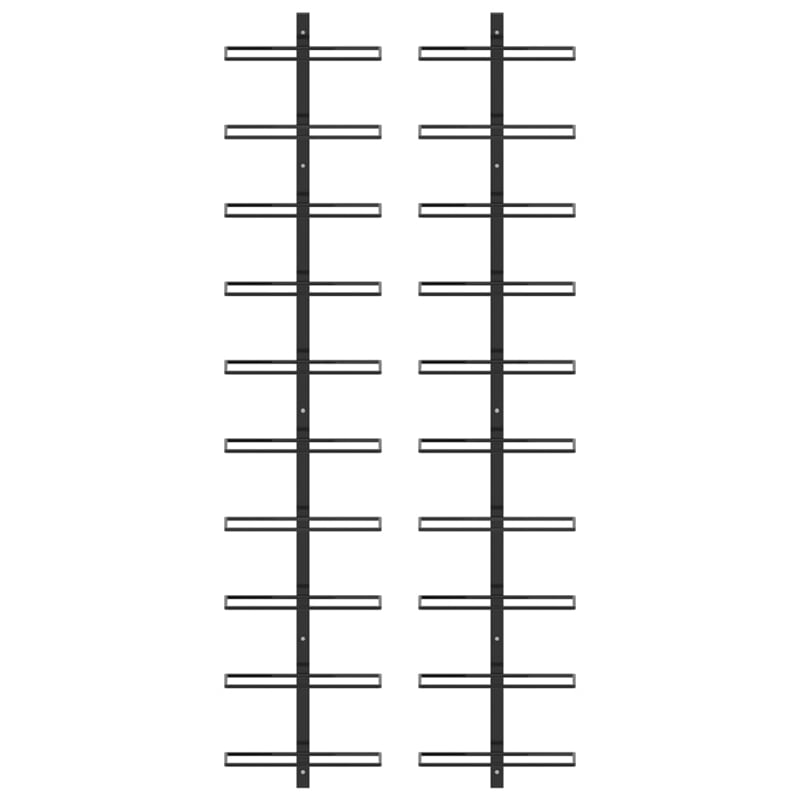 vidaXL 2 Pc 20 Bottles Metal Wall-Mounted Wine Racks in Black