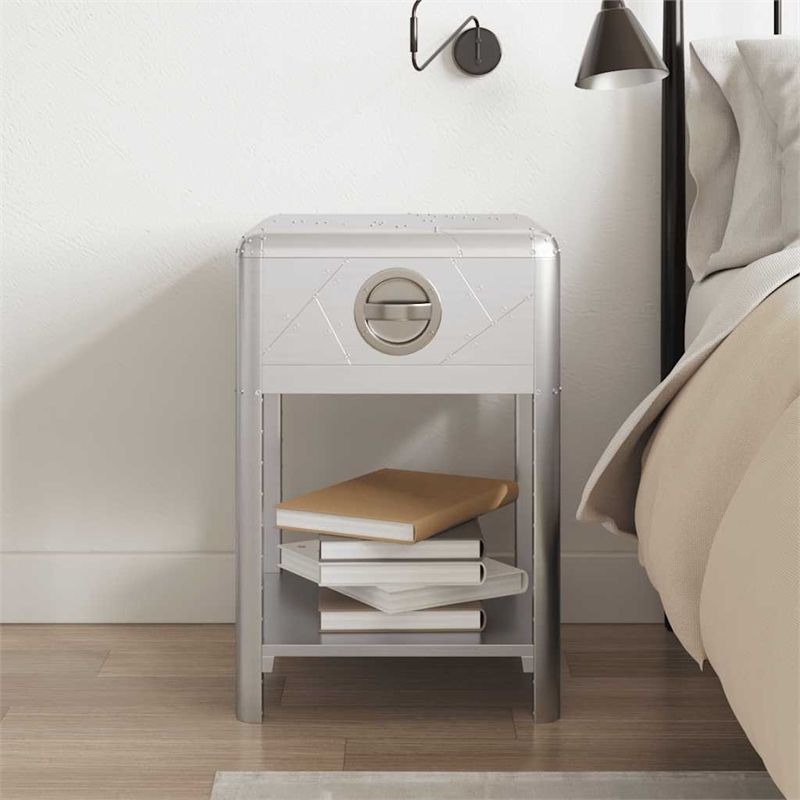 vidaXL Wood Frame w/ Aluminum Paneling Compact End Table in Silver