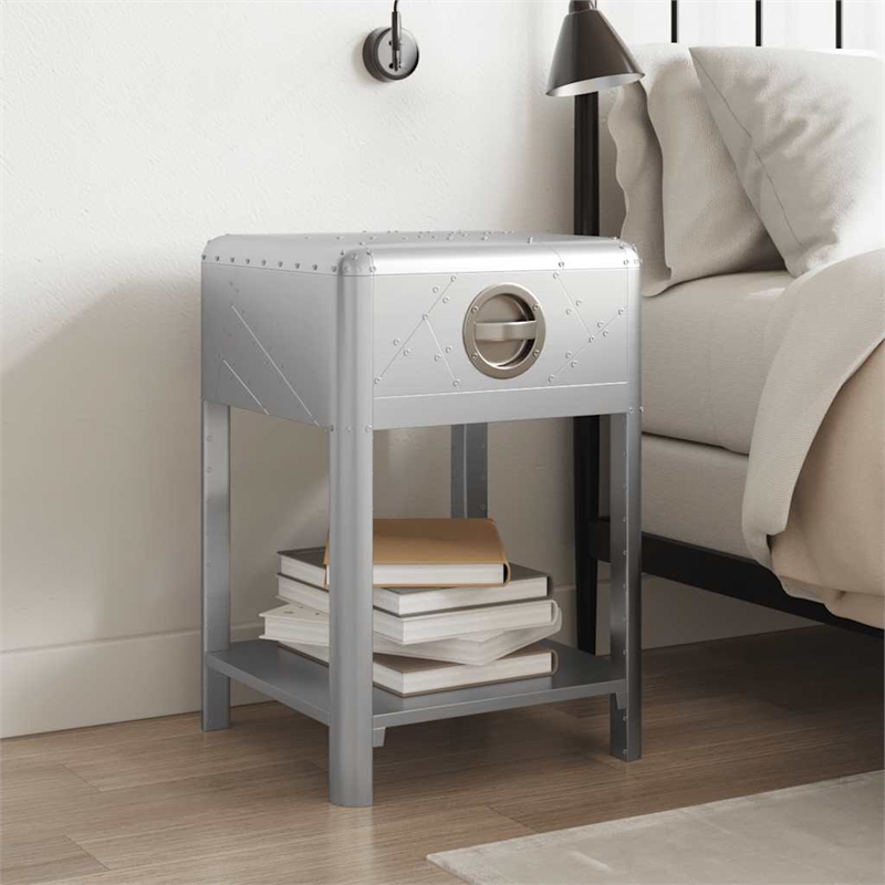 vidaXL Wood Frame w/ Aluminum Paneling Compact End Table in Silver