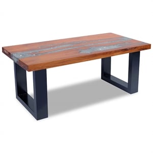 vidaXL Solid Teak and Mango Wood Coffee Table in Multicolour/Clear