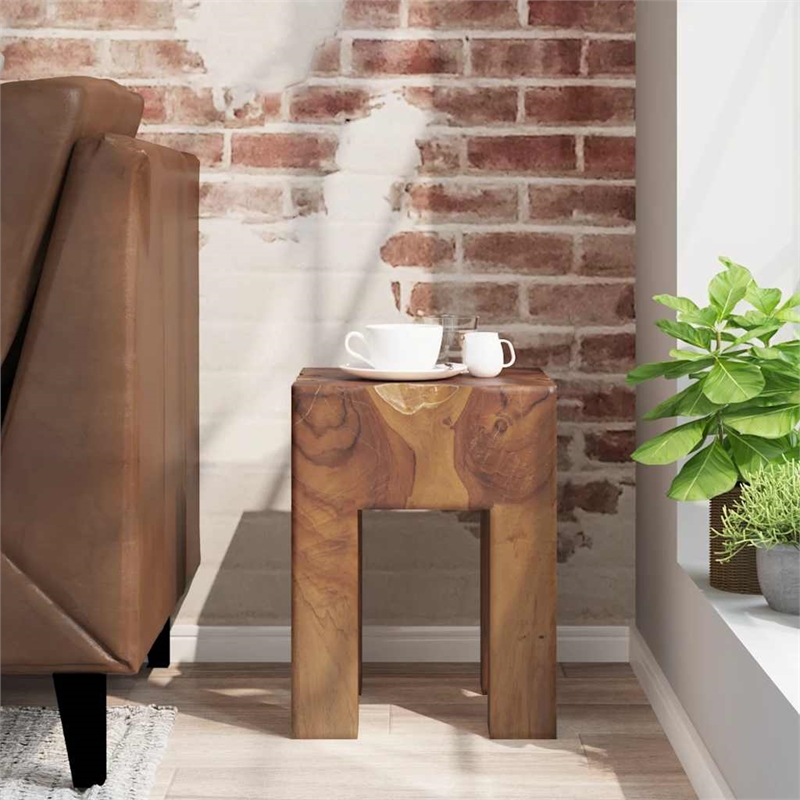 vidaXL Classic/Traditional Solid Teak Wood Square Stool in Brown