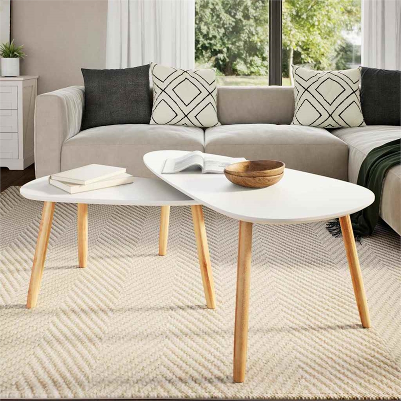 vidaXL 2 Piece MDF Solid Pinewood Coffee Table in White