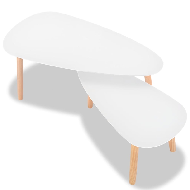 vidaXL 2 Piece MDF Solid Pinewood Coffee Table in White