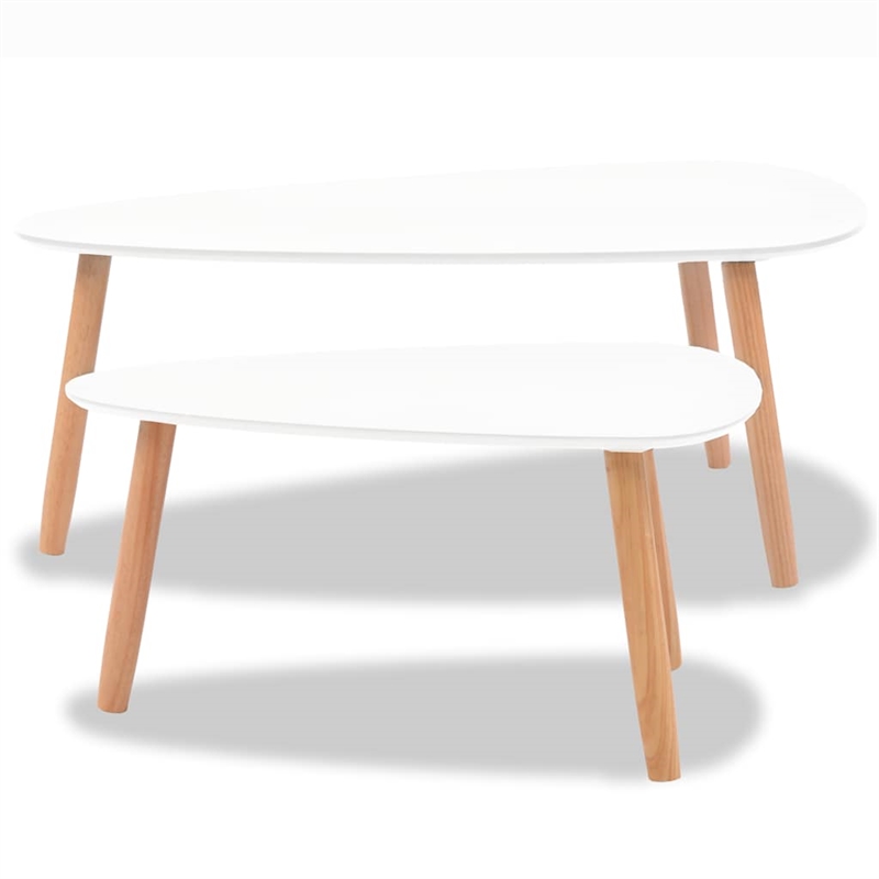 vidaXL 2 Piece MDF Solid Pinewood Coffee Table in White