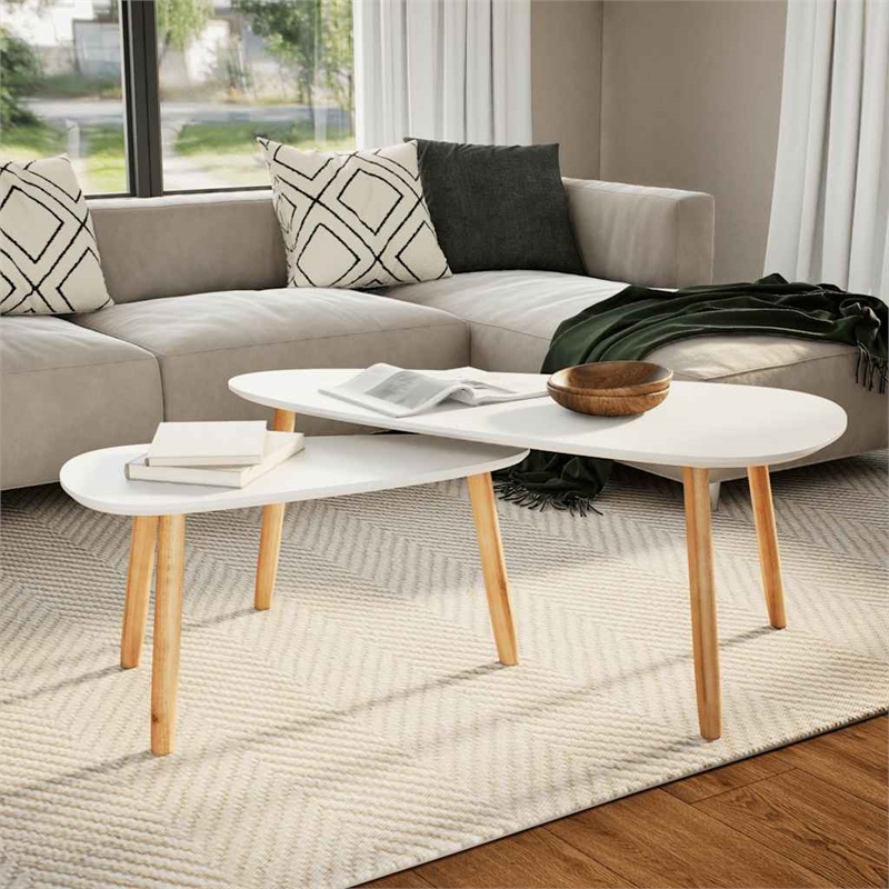 vidaXL 2 Piece MDF Solid Pinewood Coffee Table in White