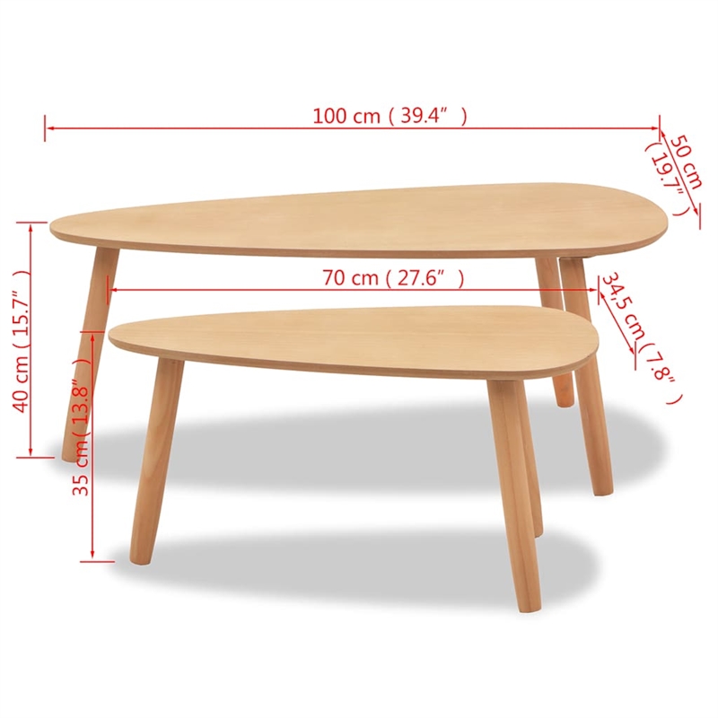vidaXL 2 Piece MDF Solid Pinewood Coffee Table in Brown