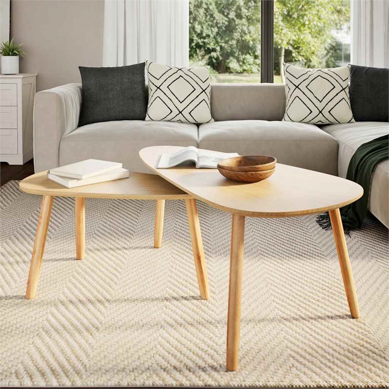 vidaXL 2 Piece MDF Solid Pinewood Coffee Table in Brown