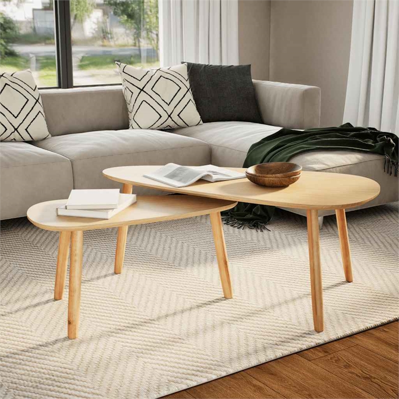 vidaXL 2 Piece MDF Solid Pinewood Coffee Table in Brown