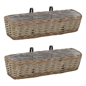 vidaXL 23.6&quot Hanging Wicker Balcony Planter in Brown (Set of 2)