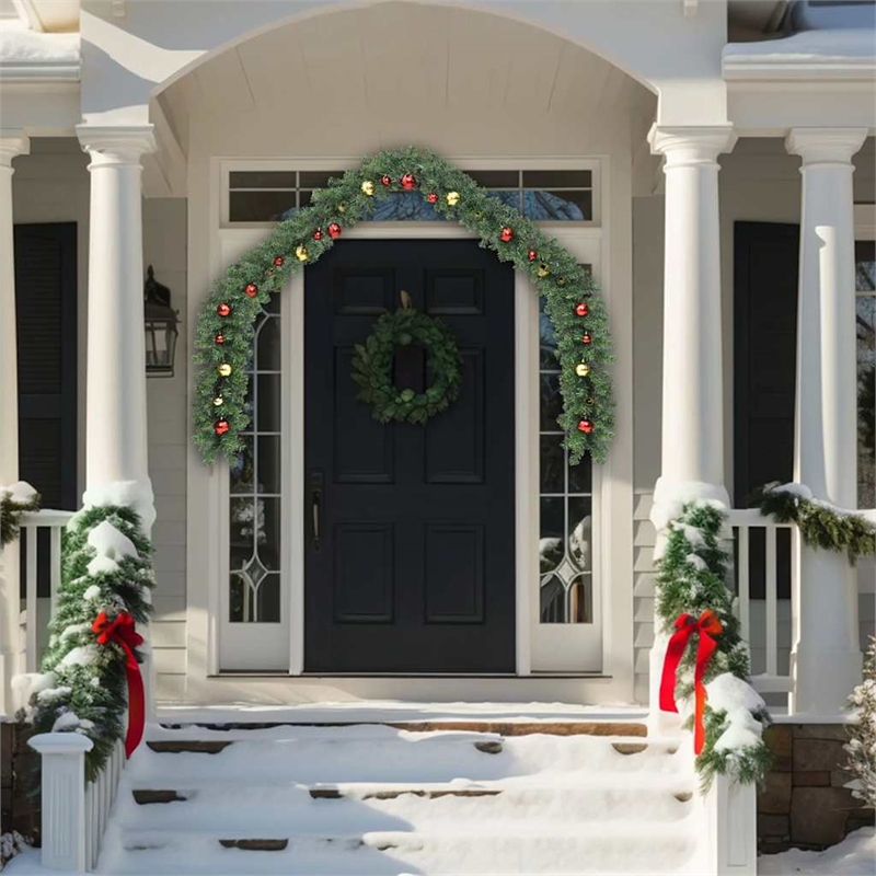 vidaXL 16.4 Ft PVC Christmas Green Gold Garland in Red