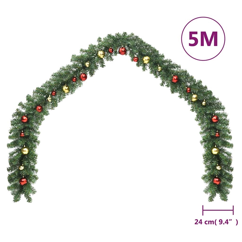 vidaXL 16.4 Ft PVC Christmas Green Gold Garland in Red
