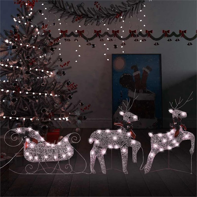 vidaXL Metal Mesh Reindeer and Sleigh Christmas Decoration in Gold