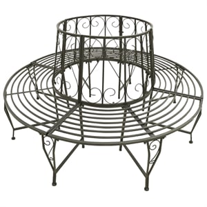 vidaXL 63&quot Diameter Outdoor Round Bench in Grey Silver Steel