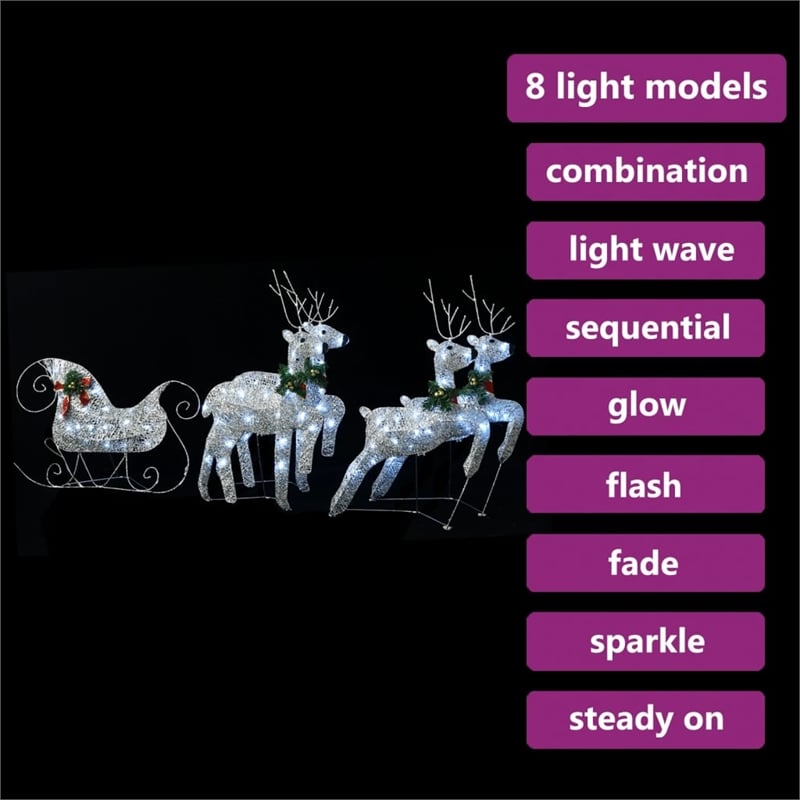 vidaXL Reindeer and Sleigh Christmas Decoration in Silver