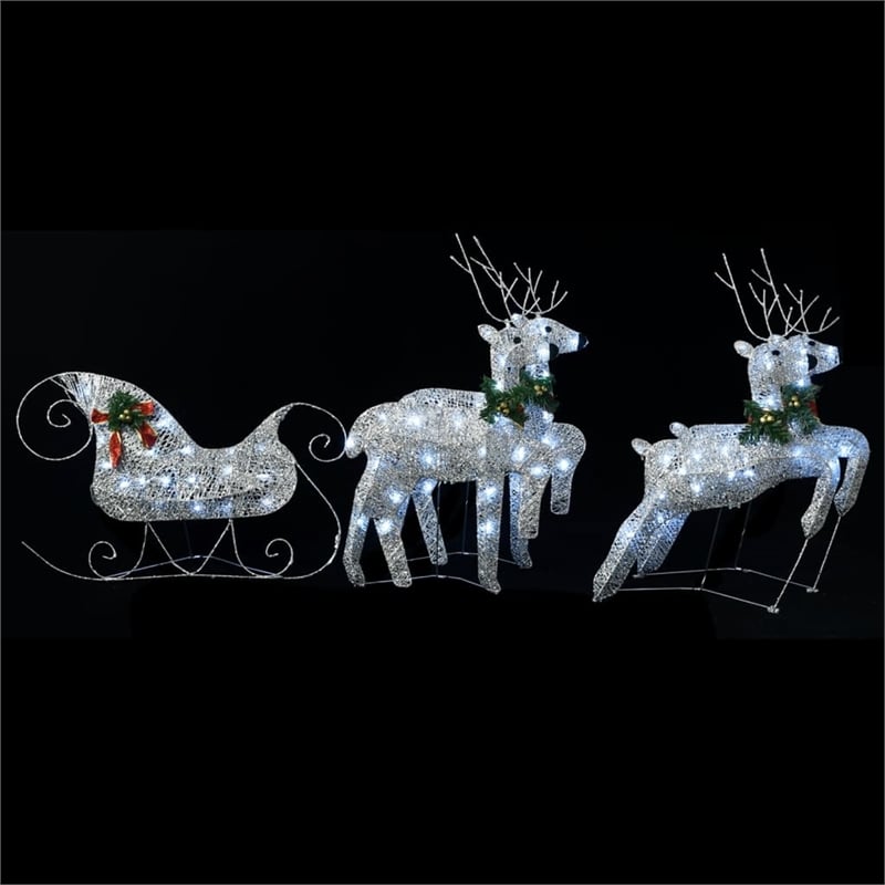vidaXL Reindeer and Sleigh Christmas Decoration in Silver