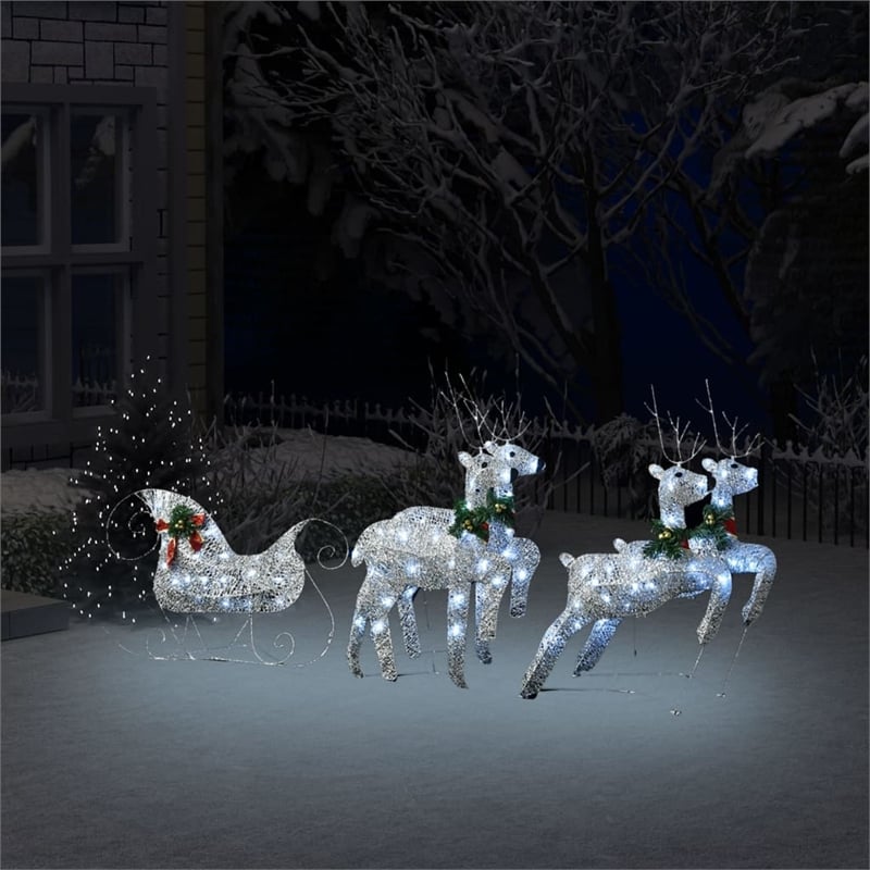 vidaXL Reindeer and Sleigh Christmas Decoration in Silver