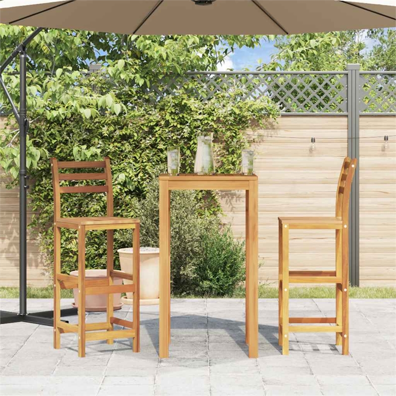 vidaXL Solid Acacia Wood Large Bar Chair Wood in Natural (Set of 2)