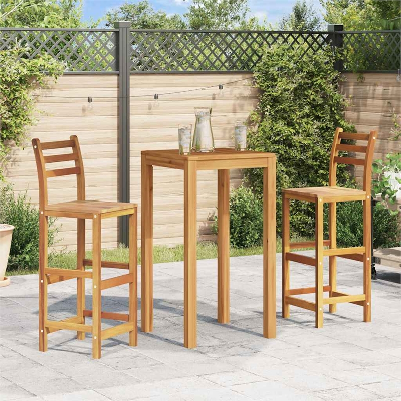 vidaXL Solid Acacia Wood Large Bar Chair Wood in Natural (Set of 2)