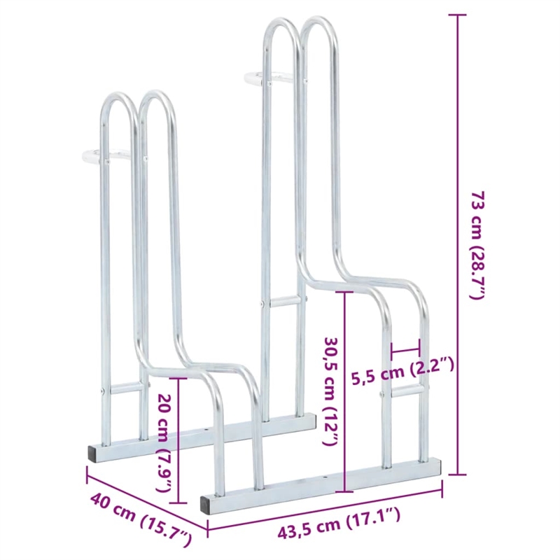 vidaXL 2 Bikes Floor Freestanding Galvanized Steel Bicycle Stand in Silver