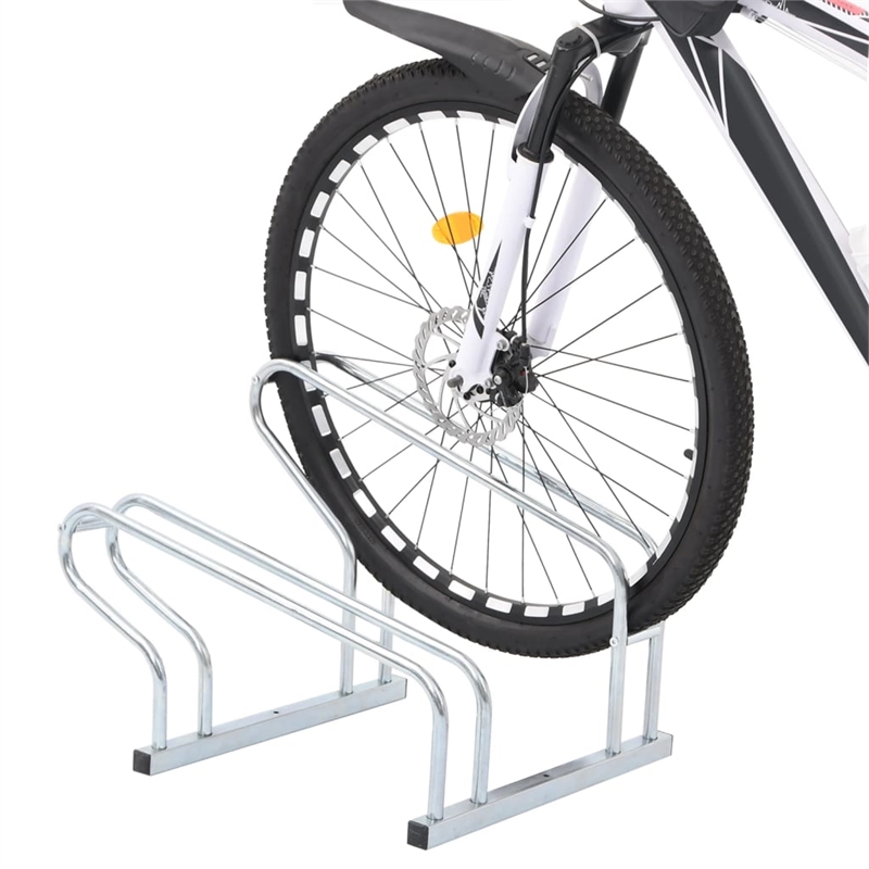 vidaXL 2 Bikes Floor Freestanding Galvanized Steel Bicycle Stand in Silver