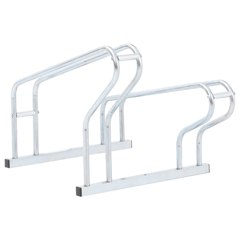 vidaXL 2 Bikes Floor Freestanding Galvanized Steel Bicycle Stand in Silver